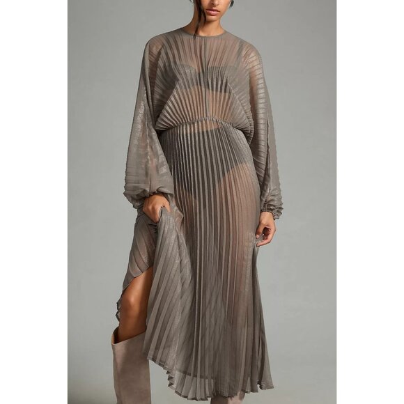 Anthropologie Sheer Pleated Kaftan Dress - Picture 3 of 7